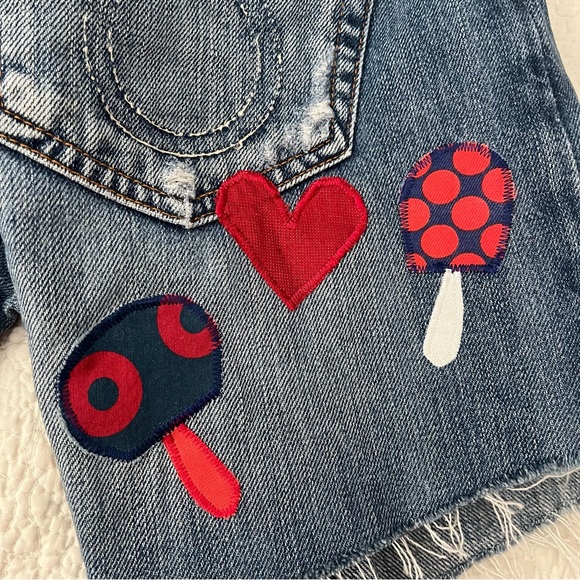 phish mushroom jorts cutoffs patchwork appliqué upcycled fishman donuts ⭕️💙♻️🌻 - Picture 3 of 9